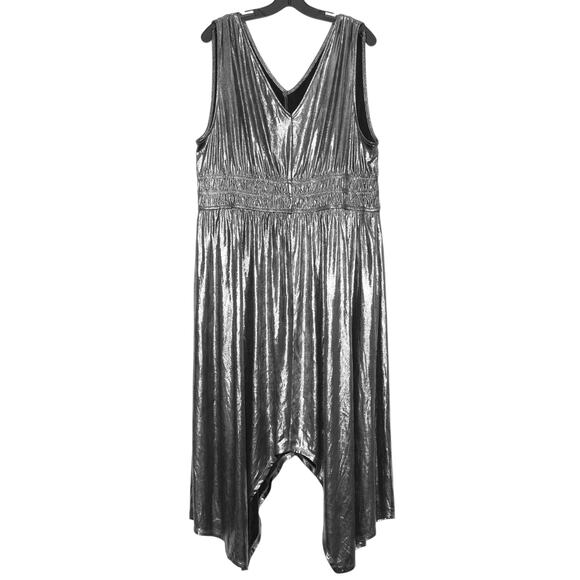 NEW Lane Bryant Dress Disco Glam Retro Celestial Asymmetrical Stretchy Silver 18 - Picture 1 of 3